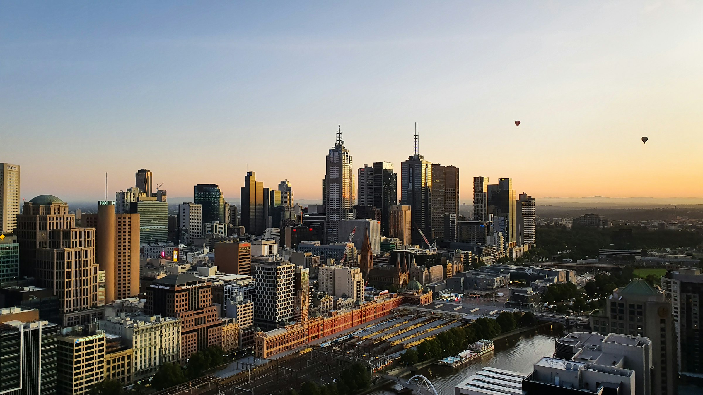 Melbourne city skyline at golden hour